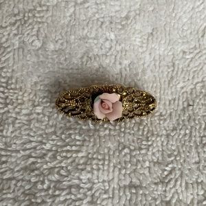 Pink Rose & Gold Tone Brooch